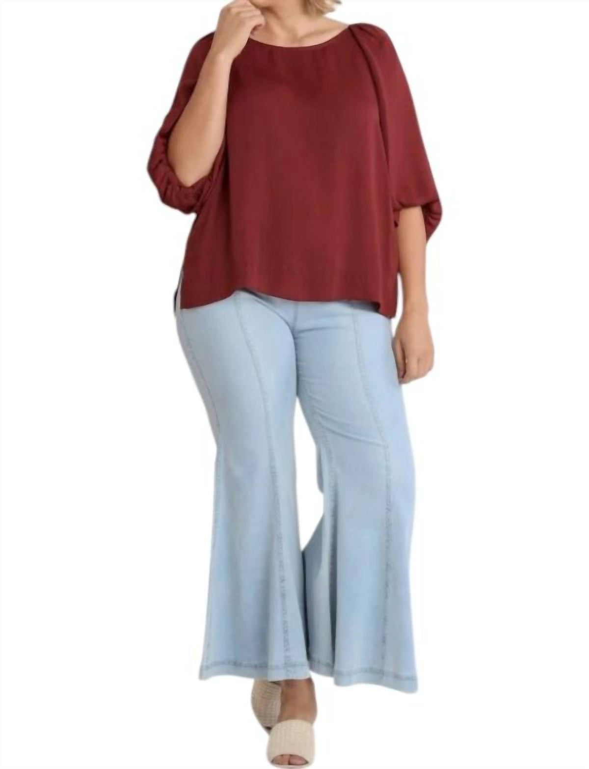 Umgee - Washed Satin Balloon Sleeve Top
