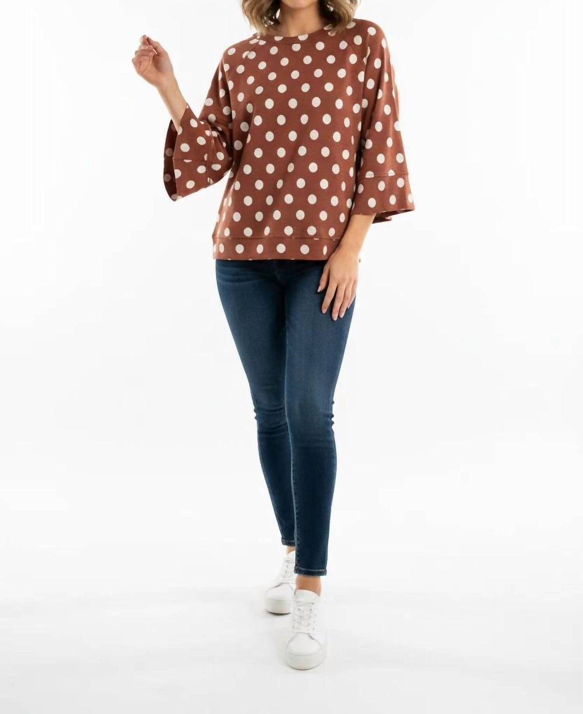 Umgee - Women's Polka Dot Raglan Sleeve Pullover