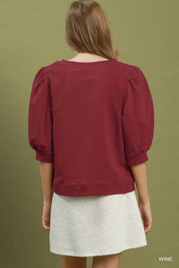 Umgee - Women's Puff Sleeve Pullover Sweatshirt Top