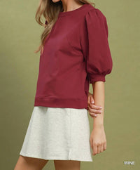 Umgee - Women's Puff Sleeve Pullover Sweatshirt Top