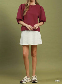 Umgee - Women's Puff Sleeve Pullover Sweatshirt Top