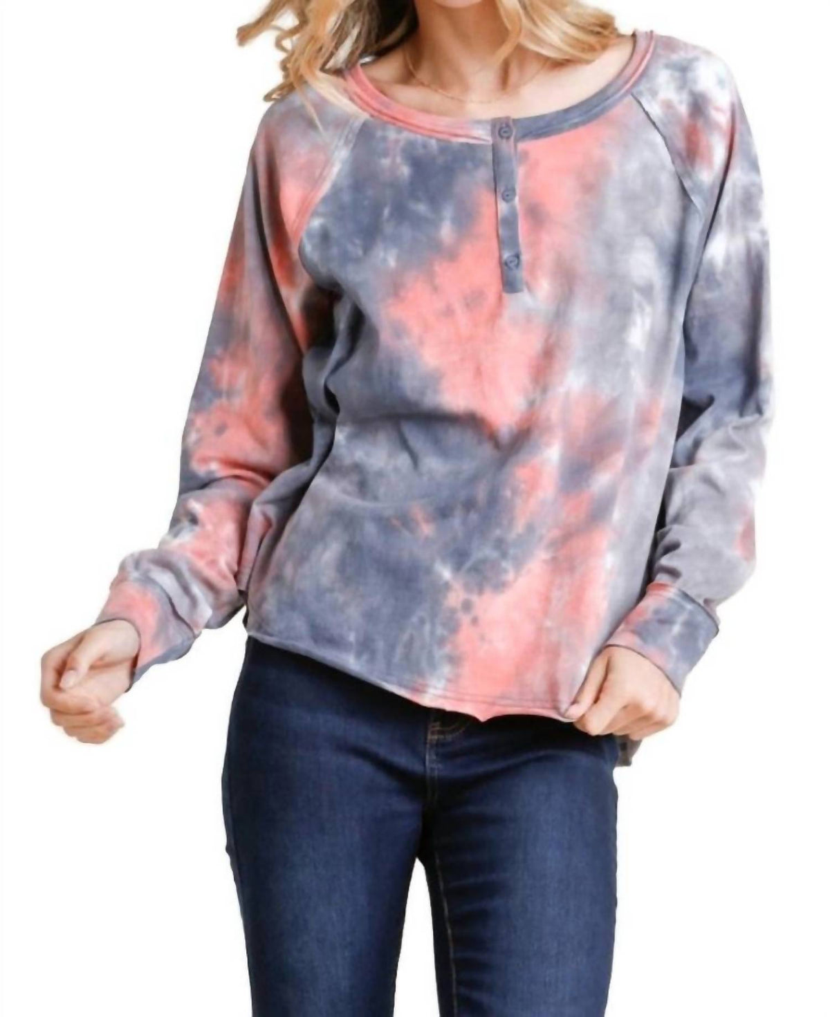 Umgee - Women's Tie Dye Henley Top