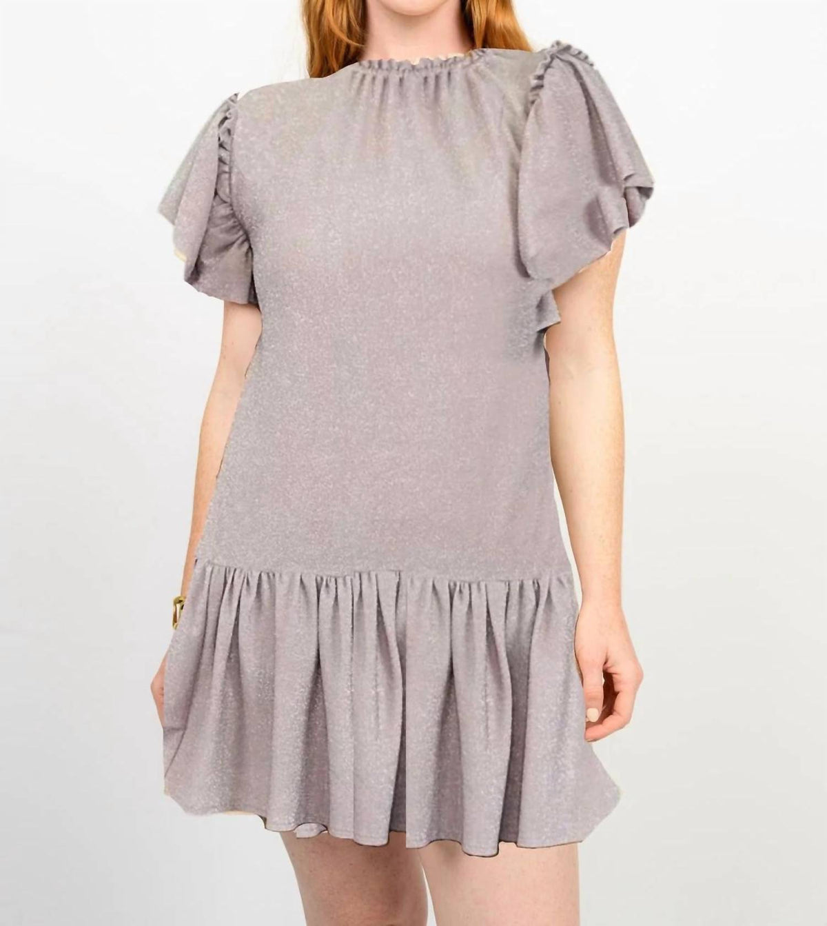 Uncle Frank - Shimmering Flutter-Sleeve Mini Dress