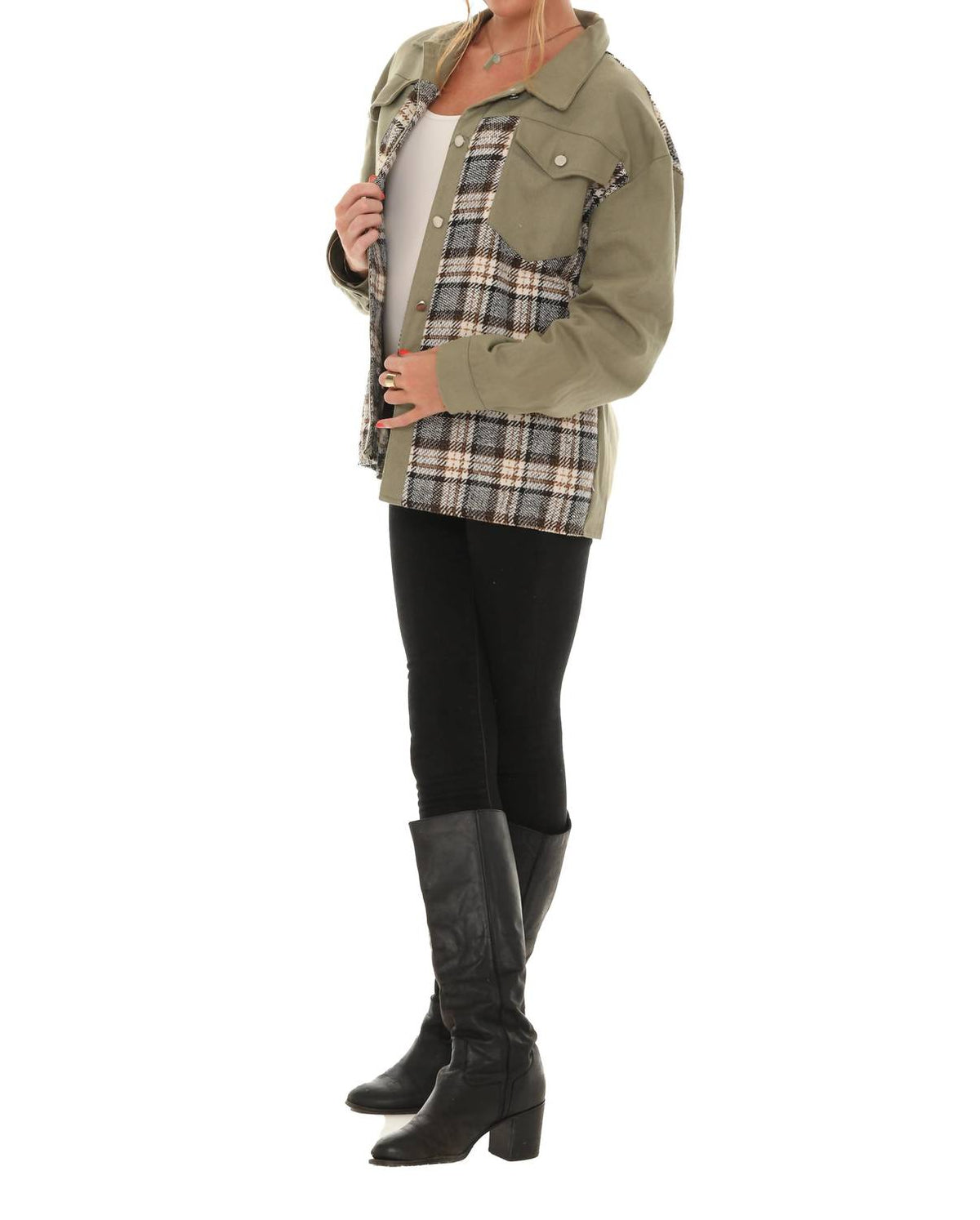 Unishe - Plaid Splicing Jacket
