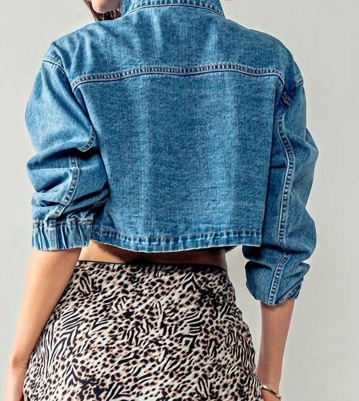 Urban Daizy - Drawstring Hem Stand Collar Denim Jacket
