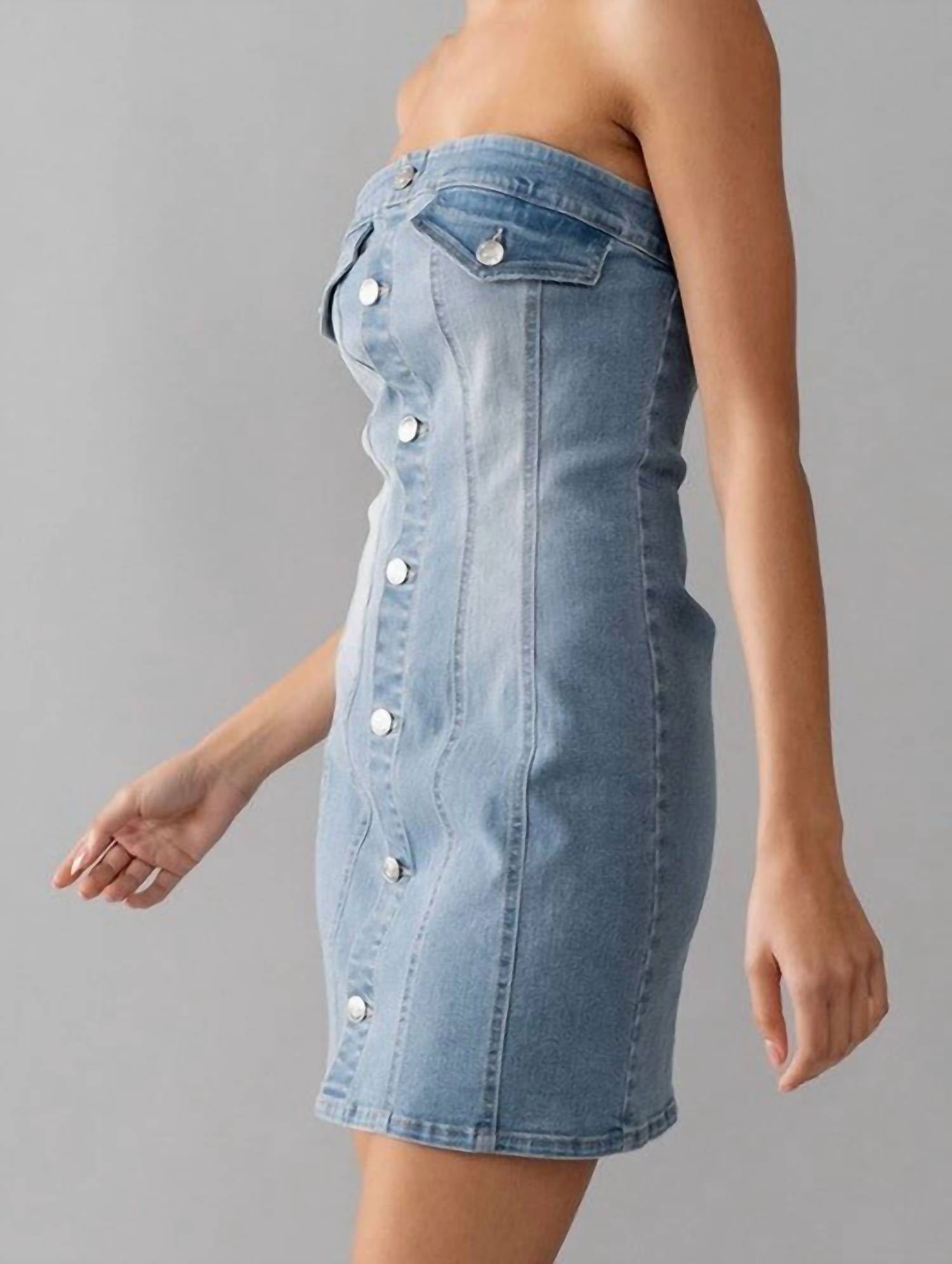 Urban Daizy - Drew Strapless Denim Dress - blue - clothing - cotton - blend