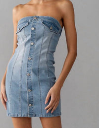 Urban Daizy - Drew Strapless Denim Dress - blue - clothing - cotton - blend