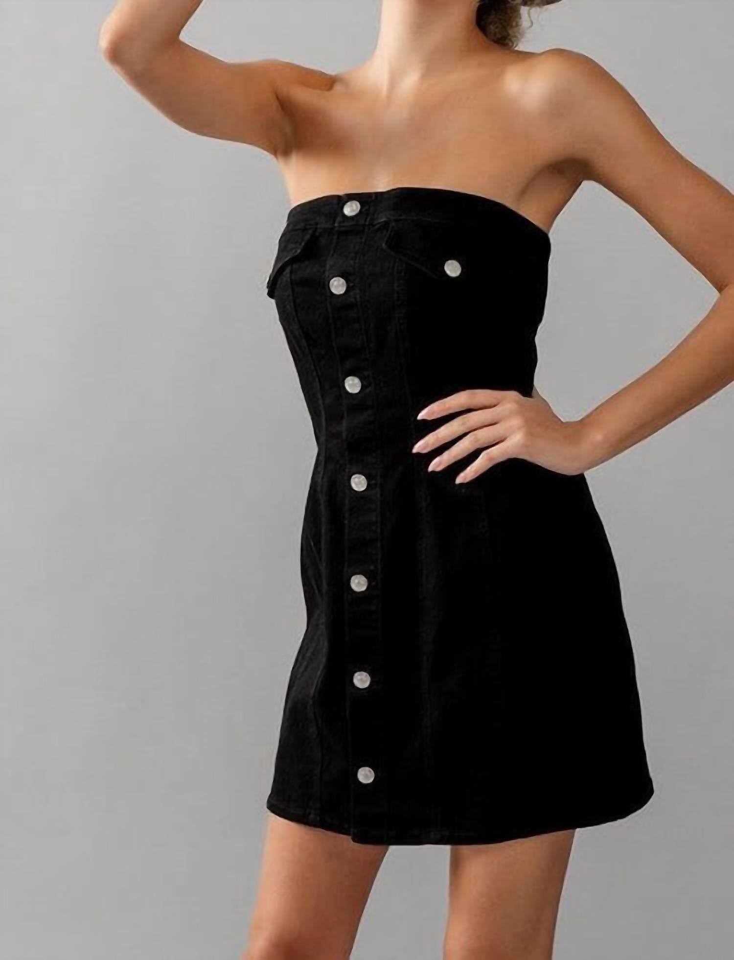 Urban Daizy - Drew Strapless Denim Dress - black - clothing - cotton - blend