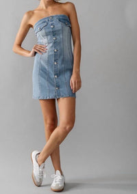 Urban Daizy - Drew Strapless Denim Dress - blue - clothing - cotton - blend
