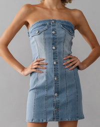 Urban Daizy - Drew Strapless Denim Dress - blue - clothing - cotton - blend