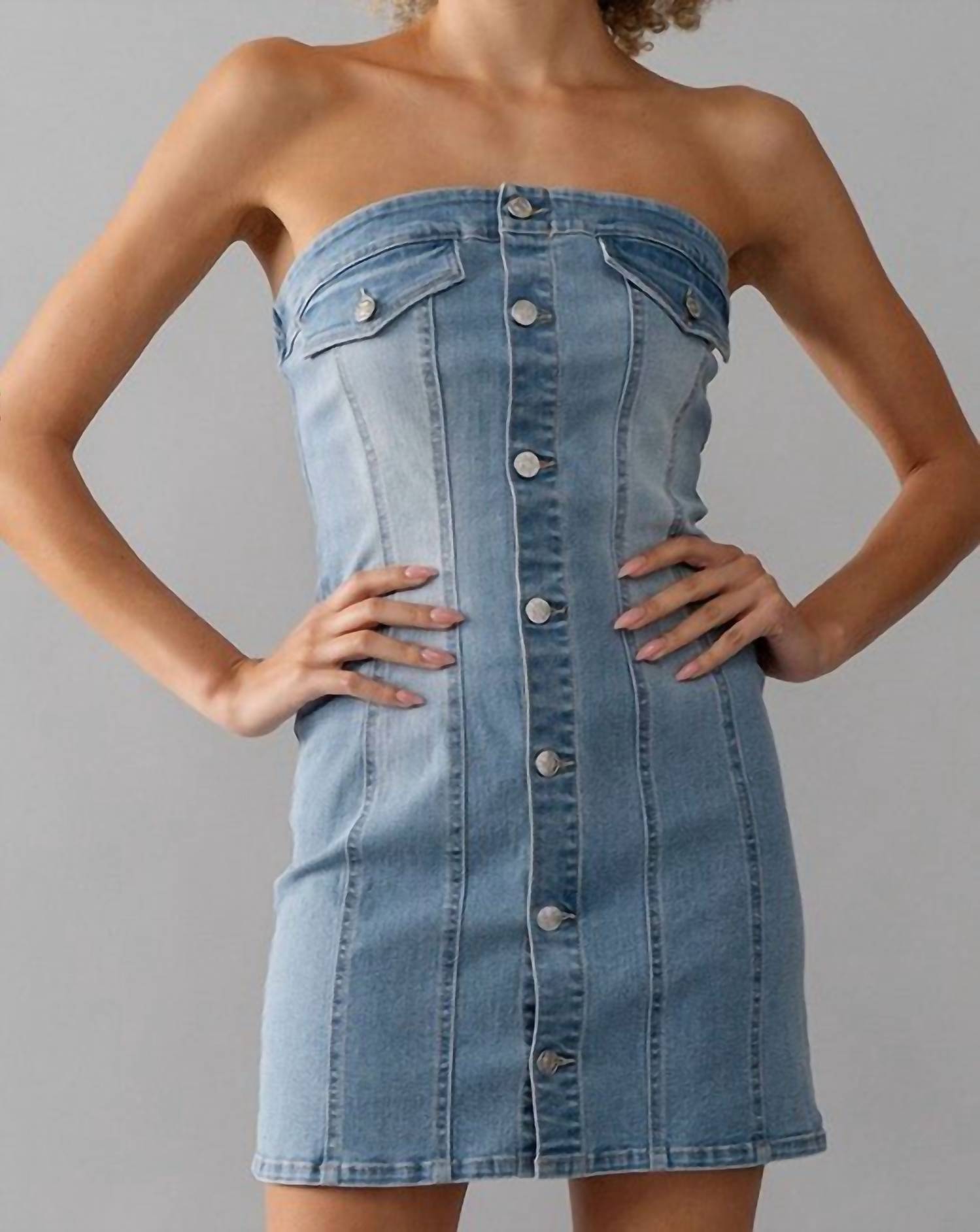 Urban Daizy - Drew Strapless Denim Dress - blue - clothing - cotton - blend