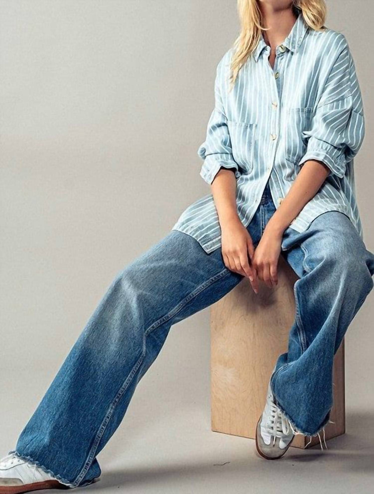 Urban Daizy - Horizon Striped Button Up - blue - button - down - shirts - clothing