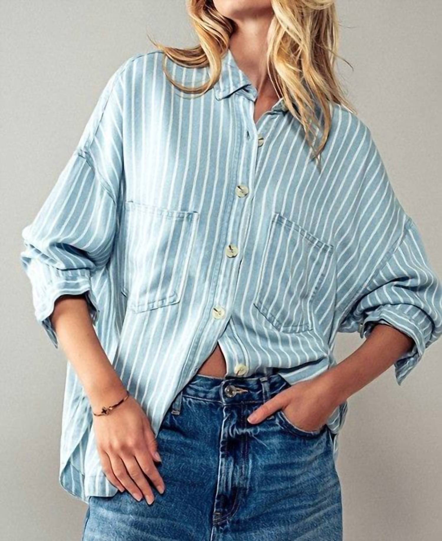 Urban Daizy - Horizon Striped Button Up - blue - button - down - shirts - clothing