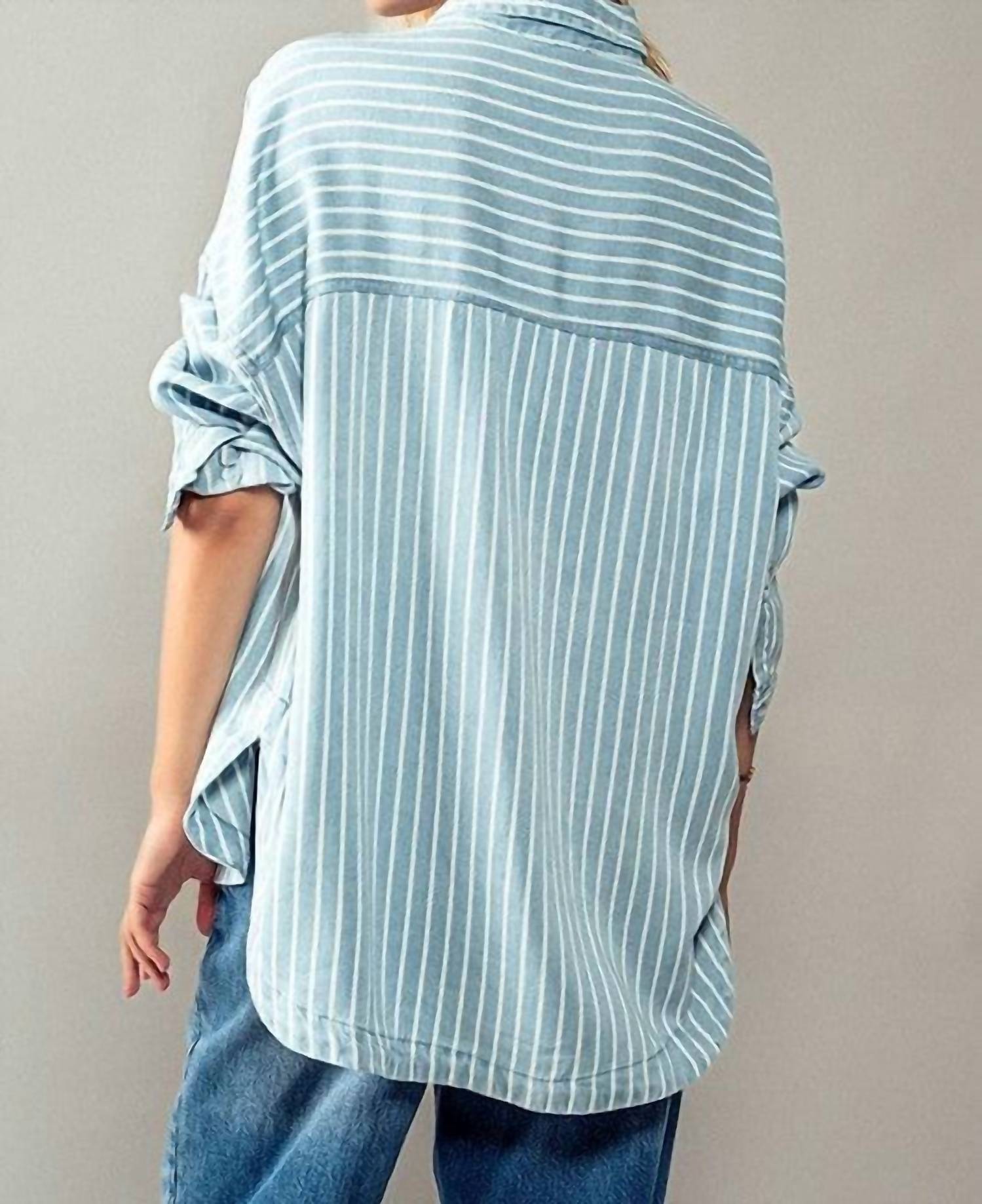 Urban Daizy - Horizon Striped Button Up - blue - button - down - shirts - clothing