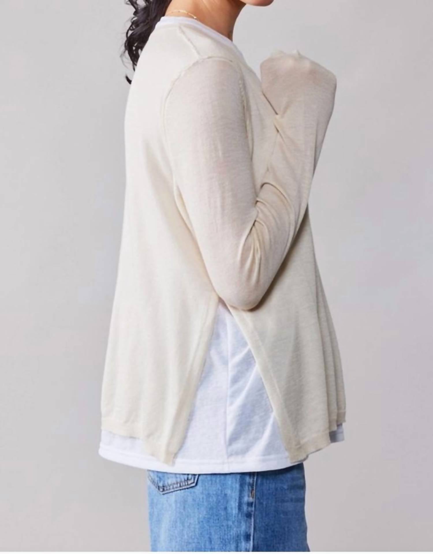 Urban Daizy - Layered Pullover Sweater - beige - clothing - crew