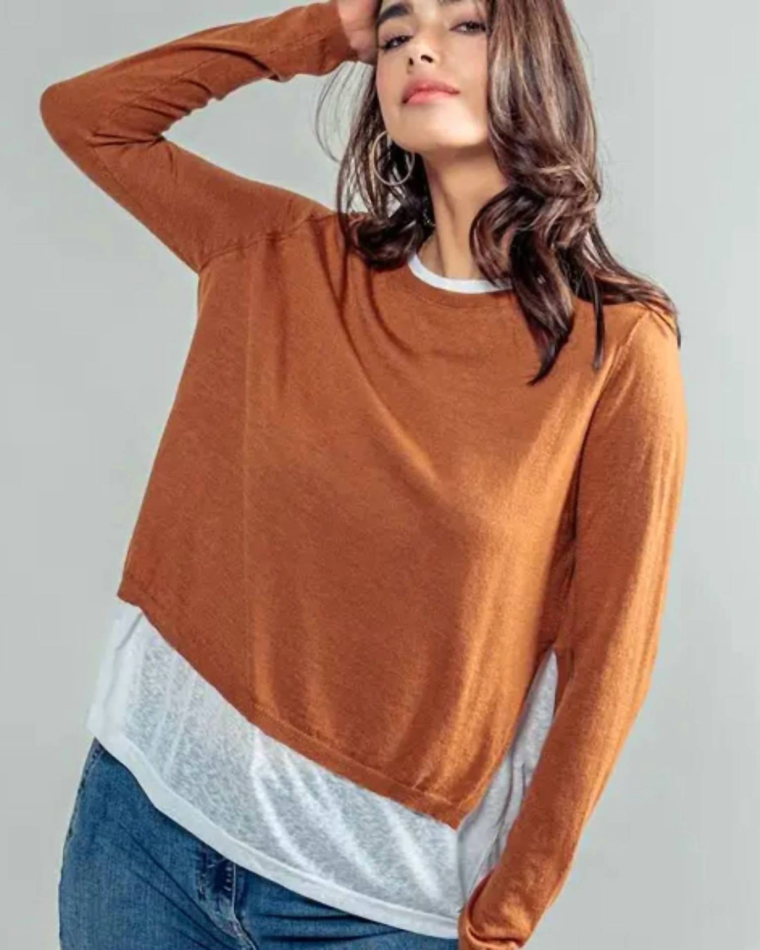 Urban Daizy - Layered Pullover Sweater - clothing - crew - orange