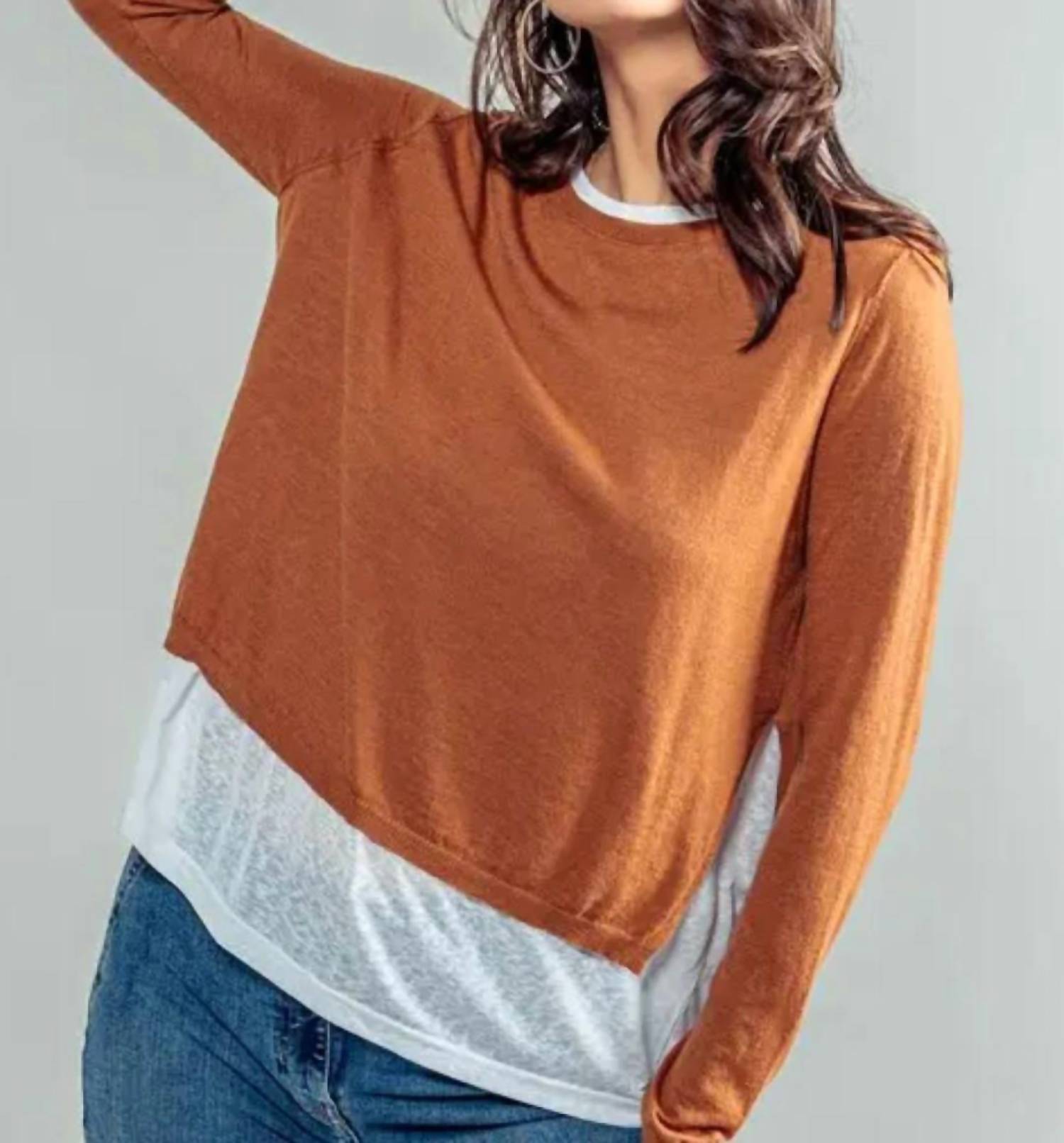 Urban Daizy - Layered Pullover Sweater - clothing - crew - orange