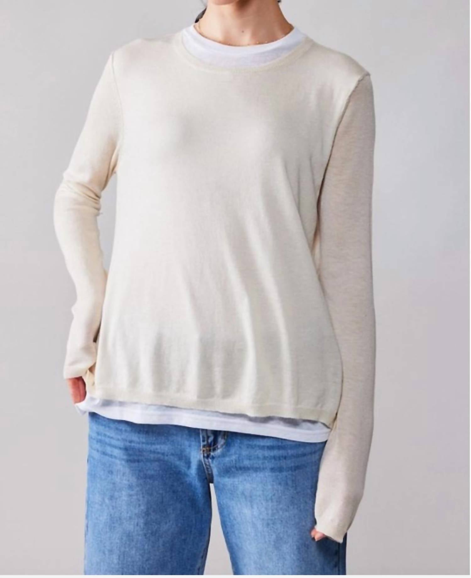 Urban Daizy - Layered Pullover Sweater - beige - clothing - crew