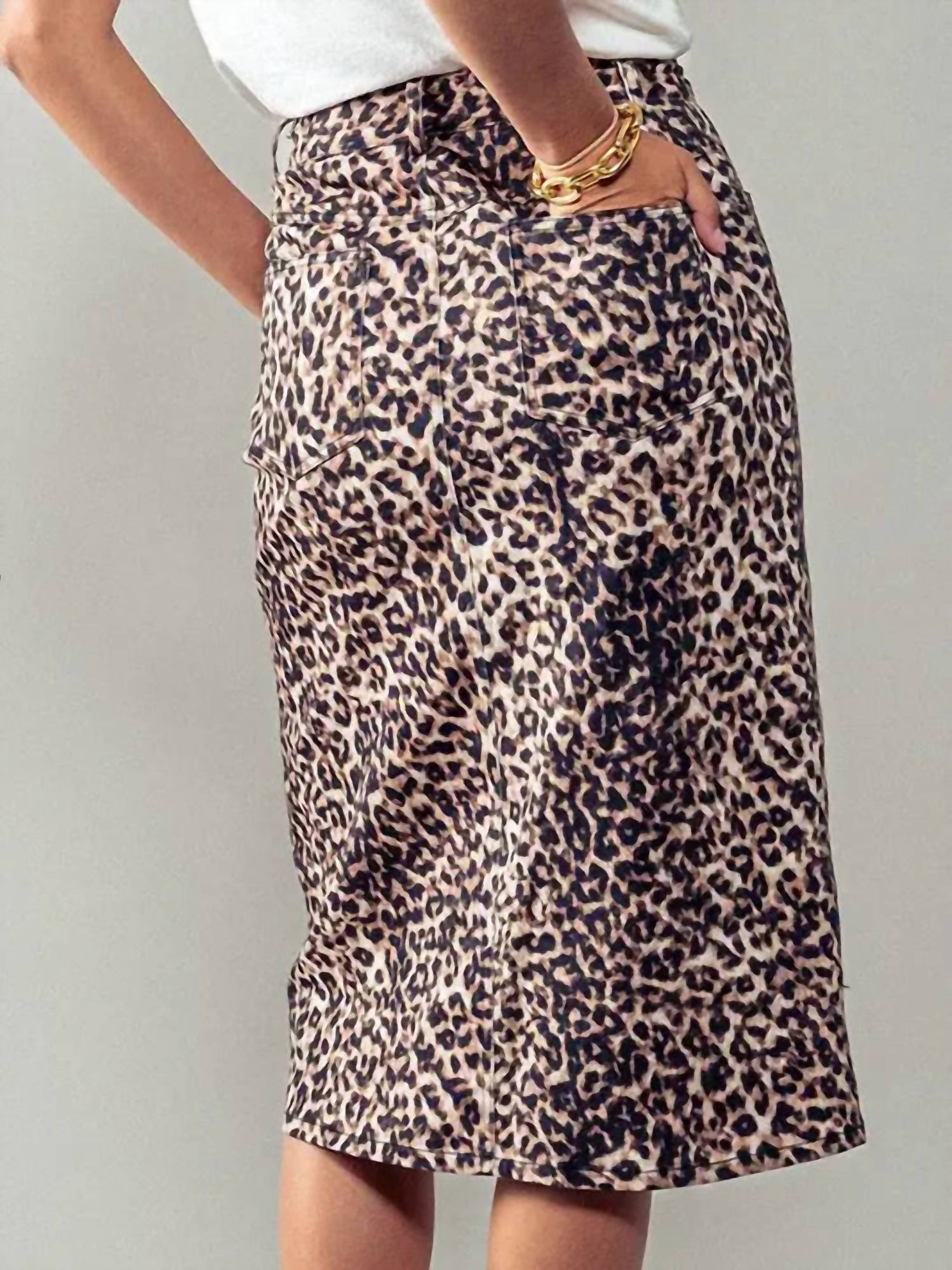 Urban Daizy - Leopard Denim Skirt - animal - brown - clothing