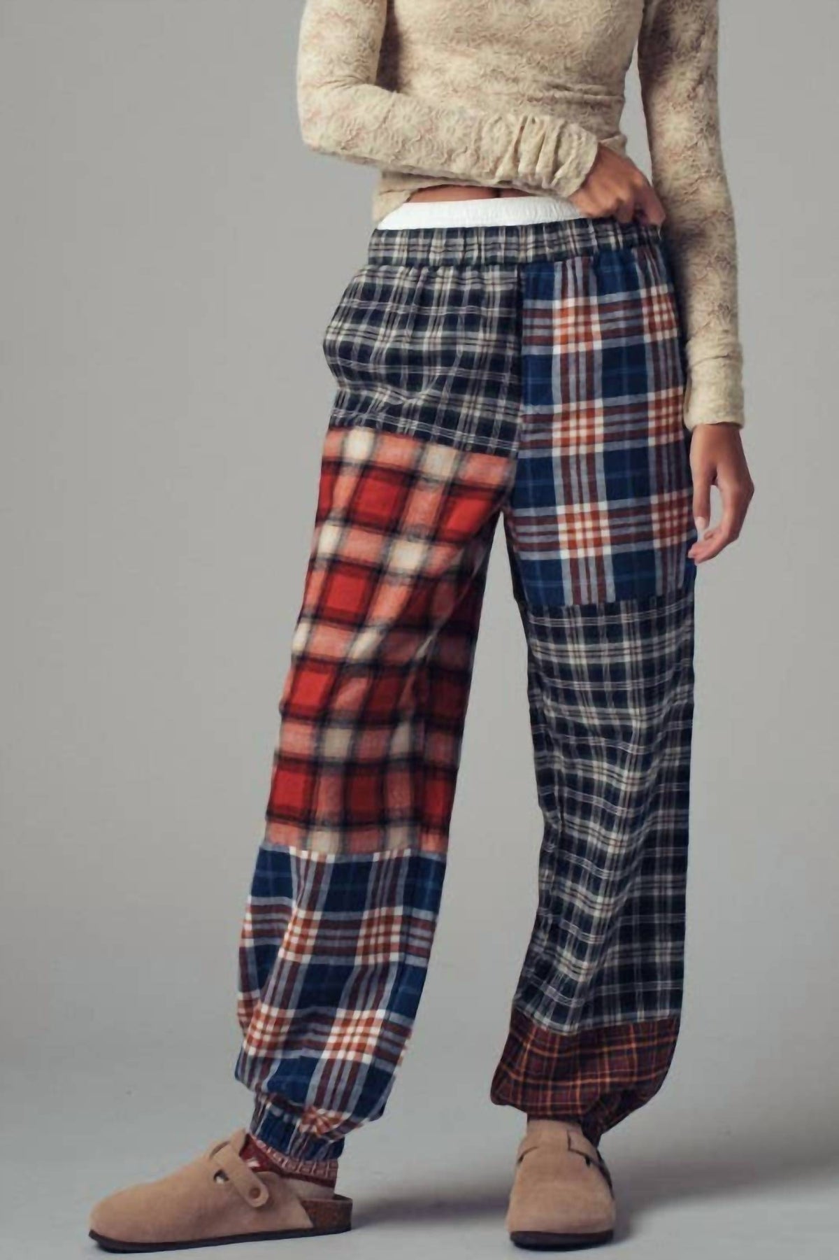 Urban Daizy - Mixed Plaid Patchwork Boho Jogger Pants