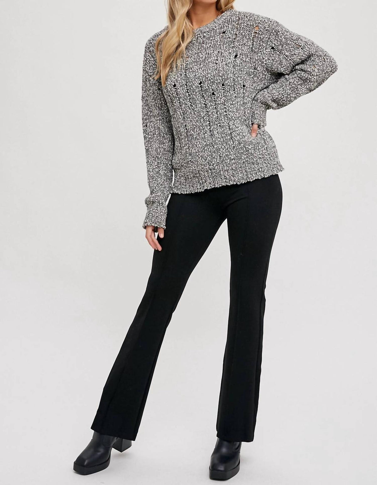 Urban Threads - Distressed Knit Pullover Sweater