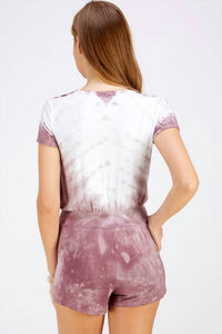 Urban X - Dusty Mauve Two Tone Crystal Tie Dye Cross Over Short Sleeve Romper - clothing - jumpsuits - pants