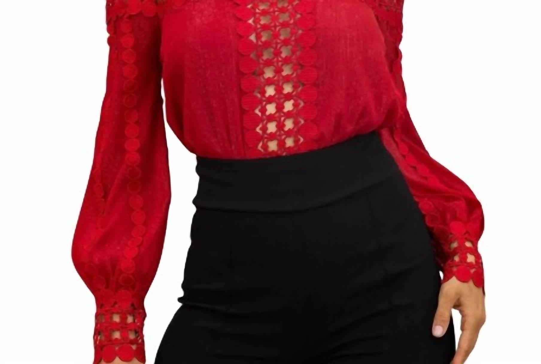 Valentine - Bree Crochet Detailed Cut Out Blouse Bodysuit - bodysuits - clothing - polyester