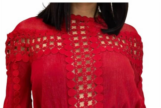 Valentine - Bree Crochet Detailed Cut Out Blouse Bodysuit - bodysuits - clothing - polyester