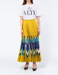 Valentino - Feather Print Pleated Skirt
