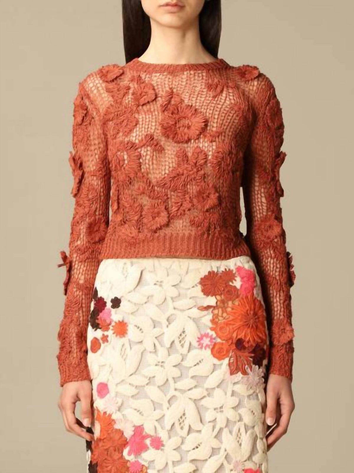 Valentino - Knit And Macramé Crewneck Sweater