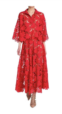Valentino - Mussoline Carving Lace Midi Skirt