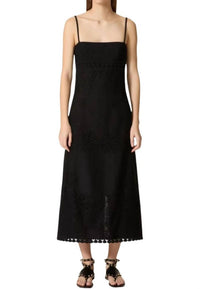 Valentino - Solid Color Floral Pattern Square Neck Slip Dress
