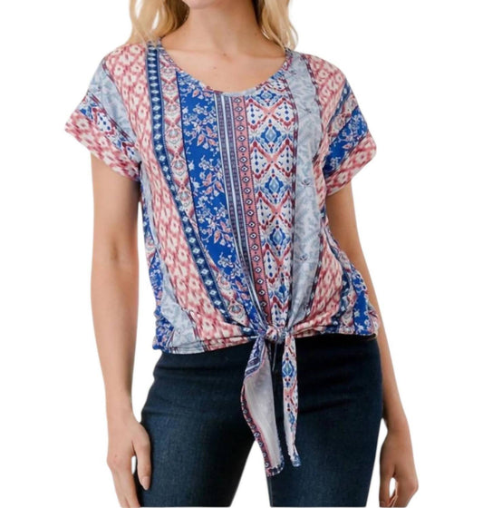 Vava - Camile Front Tie Top - blue - clothing - patterned