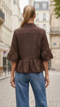 Vava - Ruffle Zip Jacket Blouse