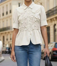 Vava - Women's Ruched Front Button-up Blouse