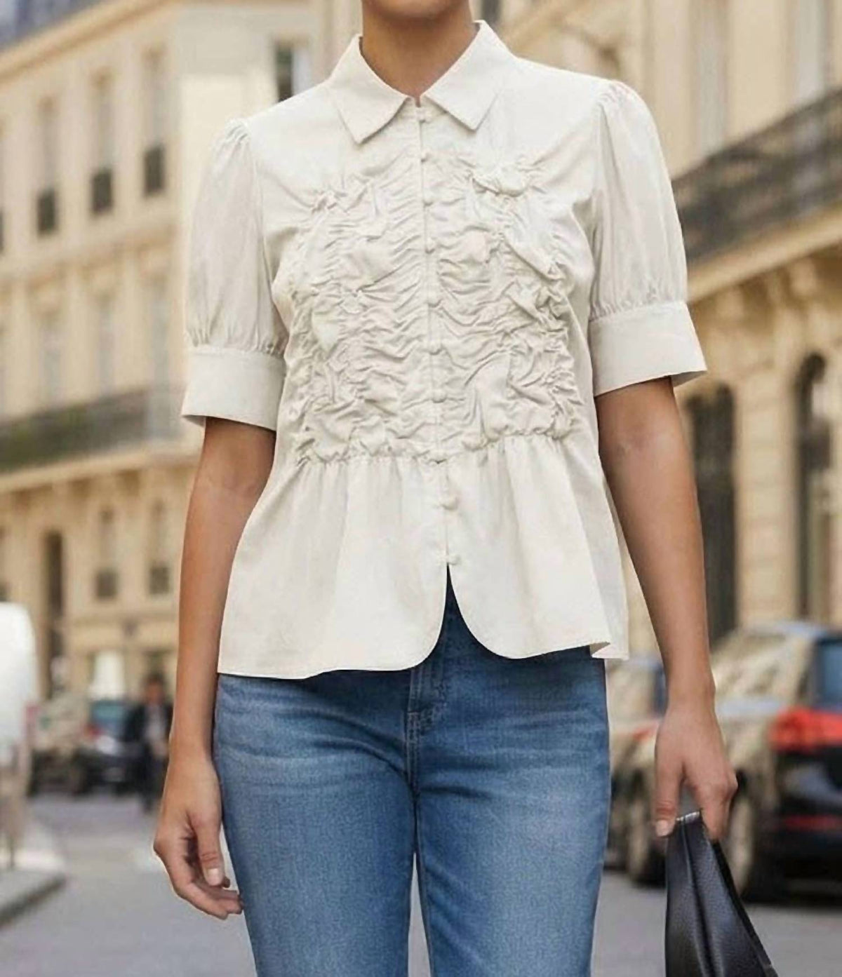 Vava - Women's Ruched Front Button-up Blouse