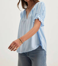 Velvet By Graham & Spencer - Calissa Split Neck Blouse - blouses - blue - clothing