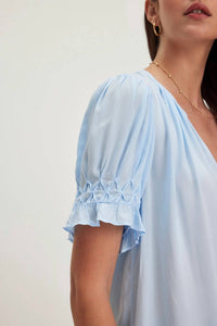 Velvet By Graham & Spencer - Calissa Split Neck Blouse - blouses - blue - clothing