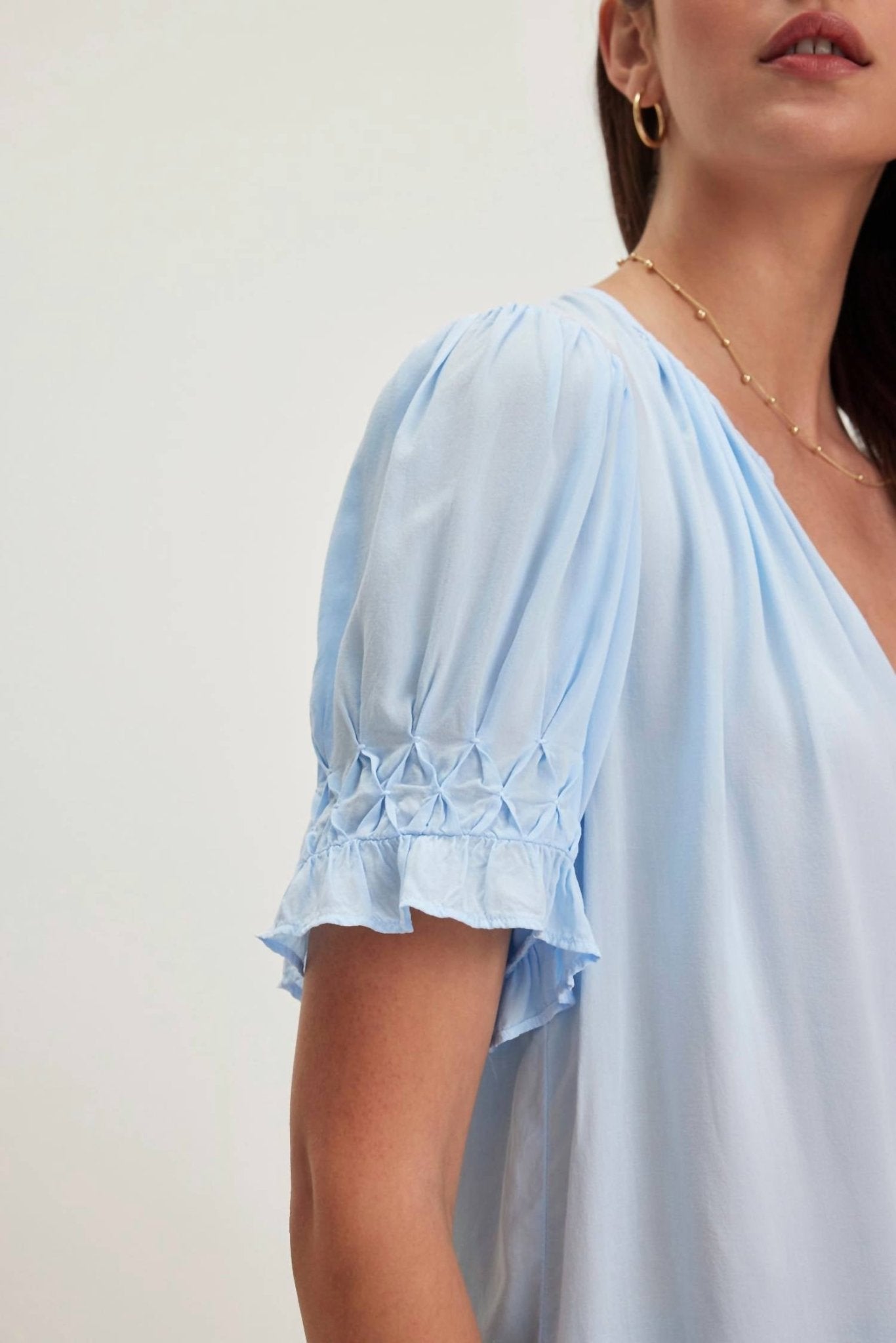 Velvet By Graham & Spencer - Calissa Split Neck Blouse - blouses - blue - clothing