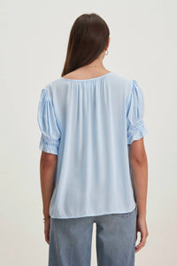 Velvet By Graham & Spencer - Calissa Split Neck Blouse - blouses - blue - clothing