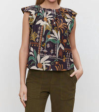 Velvet By Graham & Spencer - Camille Printed Silk Cotton Voile Top - blouses - brown - clothing