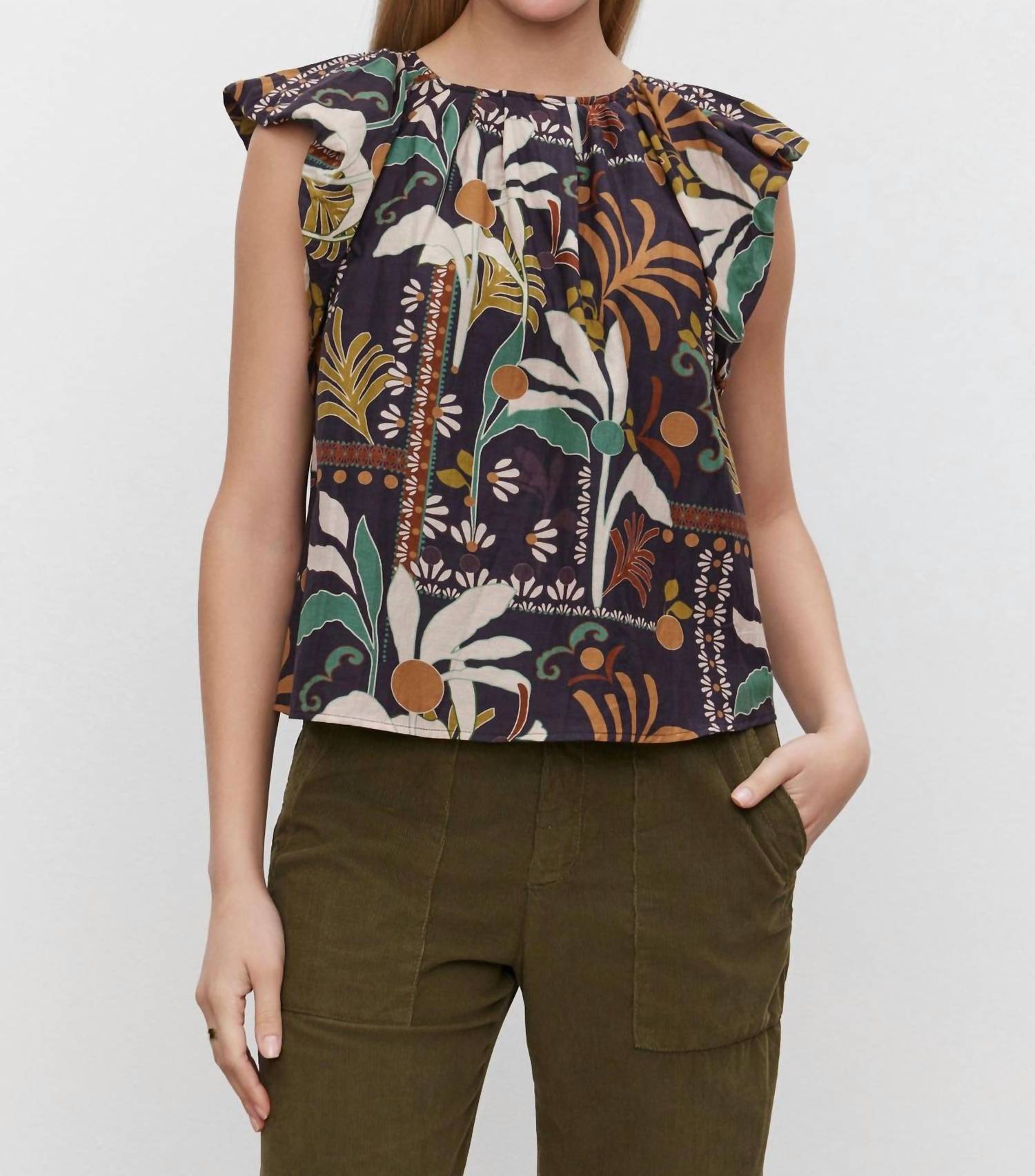 Velvet By Graham & Spencer - Camille Printed Silk Cotton Voile Top - blouses - brown - clothing