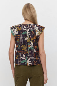 Velvet By Graham & Spencer - Camille Printed Silk Cotton Voile Top - blouses - brown - clothing