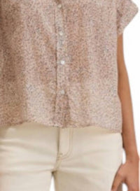 Velvet By Graham & Spencer - Tige Printed Crinkle Cotton Gauze Top - beige - blouses - clothing