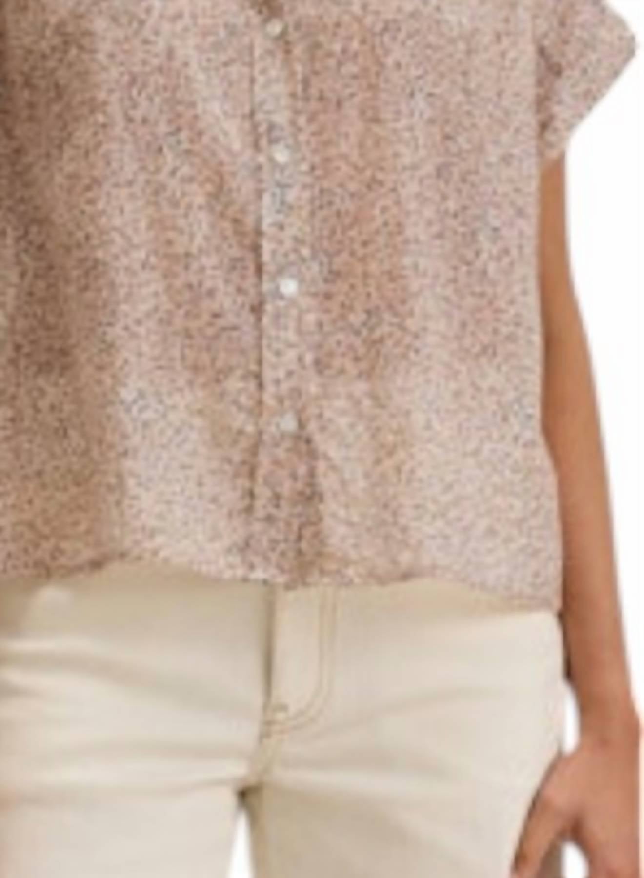 Velvet By Graham & Spencer - Tige Printed Crinkle Cotton Gauze Top - beige - blouses - clothing