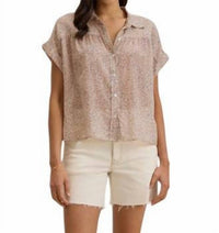 Velvet By Graham & Spencer - Tige Printed Crinkle Cotton Gauze Top - beige - blouses - clothing