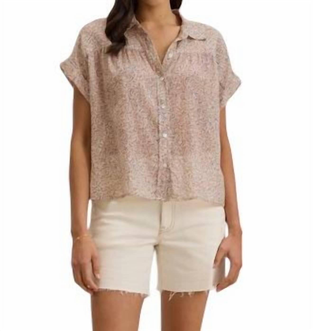 Velvet By Graham & Spencer - Tige Printed Crinkle Cotton Gauze Top - beige - blouses - clothing