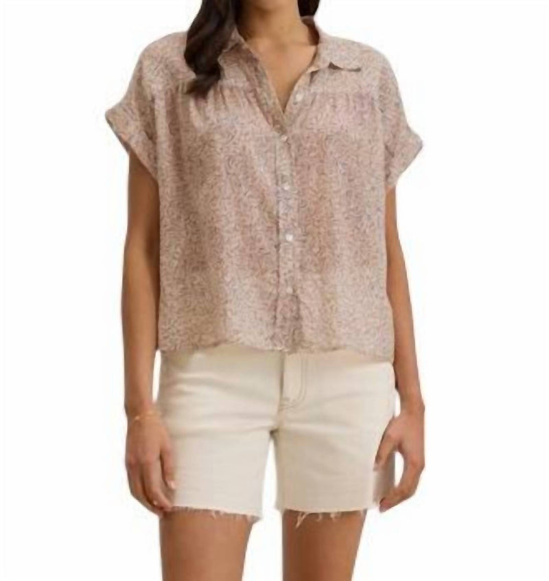 Velvet By Graham & Spencer - Tige Printed Crinkle Cotton Gauze Top - beige - blouses - clothing