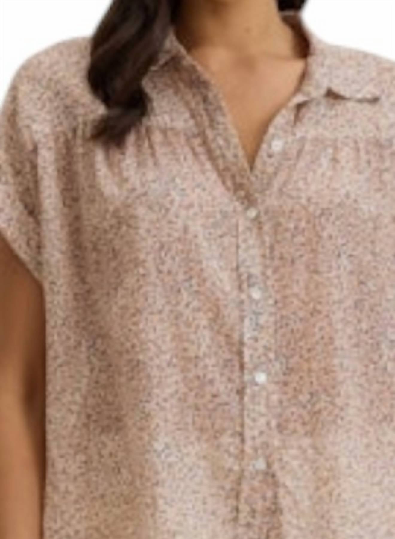 Velvet By Graham & Spencer - Tige Printed Crinkle Cotton Gauze Top - beige - blouses - clothing