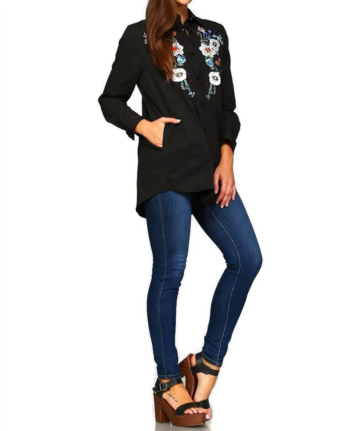 Velzera - Floral Embroidered Shirt - Plus